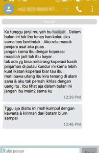 Sms dari pelaku rentenir