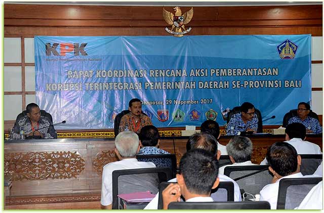 Rapat Koordinasi Rencana Aksi Pemberantasan Korupsi Terintegrasi yang dilaksanakan di Aula Kantor Inspektorat Provinsi Bali, Denpasar, Rabu (29/11).