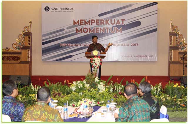 Kepala Perwakilan Bank Indonesia Provinsi Bali Causa Iman Karana dalam acara Pertemuan Tahunan Bank Indonesia 2017 di Denpasar, Kamis (14/12/2017).