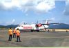 Maskapai penerbangan wing air saat uji coba pendaratan di bandara letung kecamatan Jemaja, KKA.