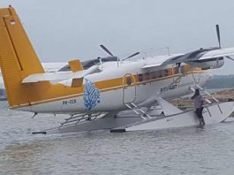 Twin Oten Amfibi, mendarat darurat di pinggir laut pantai pada kawasan Mega Wisata Ocarina