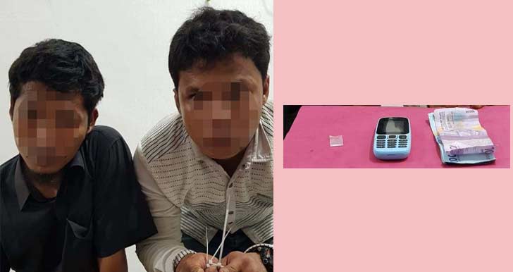 Dua orang tersangka, YP (26) dan DR (35), beserta barang bukti narkoba jenis sabu.