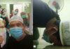 Imam Soekarno bersama tim Medis di RSUD Karimun, (kiri). Imam saat sujud syukur ketika dinyatakan sembuh covid-19, (kanan).