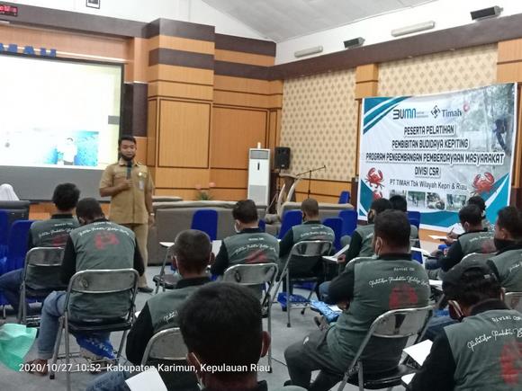 Pelatihan budidaya kepiting bagi masyarakat nelayan, di wisma Timah, Prayun