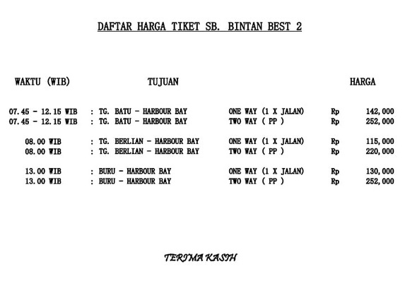 Jadwal keberangkatan kapal ke Harboubay Batam