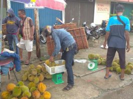 Pedagang durian di Pasar Tani Tanjungbatu