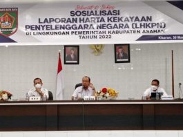 Kepala BKD Kabupaten Asahan Nazaruddin, SH menyampaikan tujuan sosialisasi untuk terciptanya penyelenggaraan negara yang bersih dan bebas dari korupsi, kolusi dan nepotisme