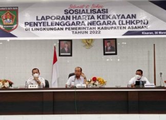 Kepala BKD Kabupaten Asahan Nazaruddin, SH menyampaikan tujuan sosialisasi untuk terciptanya penyelenggaraan negara yang bersih dan bebas dari korupsi, kolusi dan nepotisme