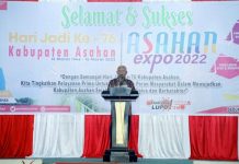 Bupati Asahan menyampaikan arahan dan bimbingan nya pada Pagelaran Asahan Expo Hari Jadi Kabupaten Asahan Ke 76