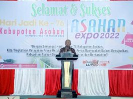 Bupati Asahan menyampaikan arahan dan bimbingan nya pada Pagelaran Asahan Expo Hari Jadi Kabupaten Asahan Ke 76