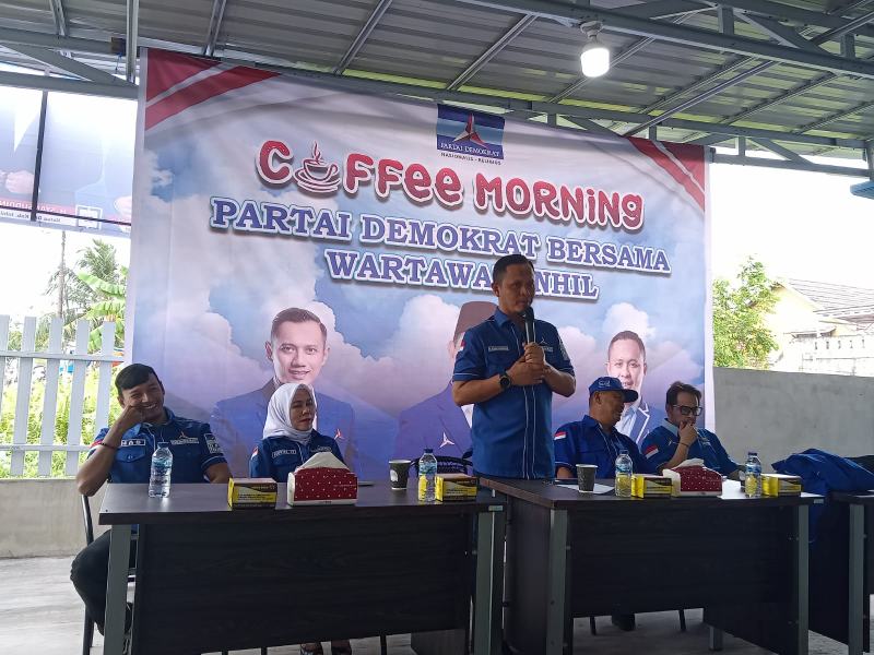 Roadshow di Kabupaten Inhil, Ketua DPD PD Riau Coffe Morning Bersama Wartawan