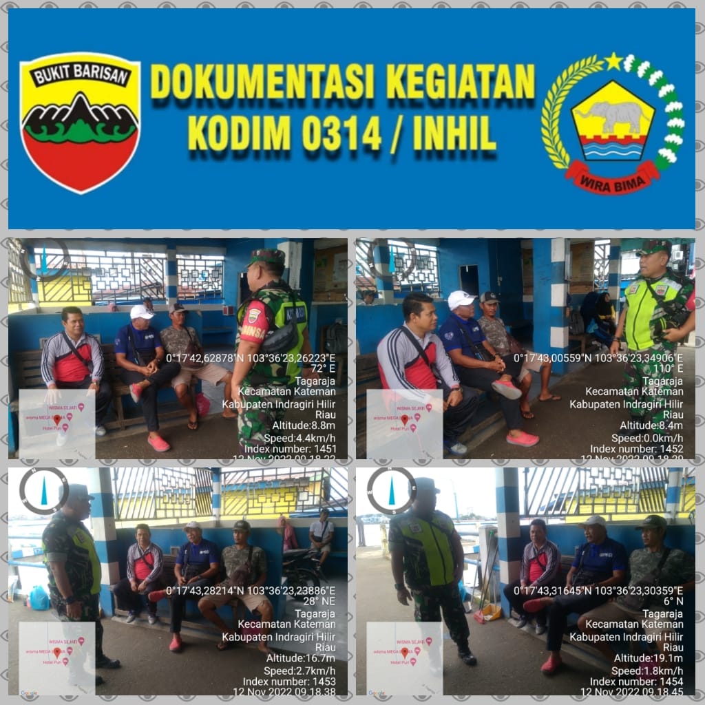 Anggota Babinsa Koramil 06/KTM, Sertu Jonni Pasaribu Laksanakan Himbauan Protkes di Pelabuhan Perhubungan Pasar Sungai Guntung 