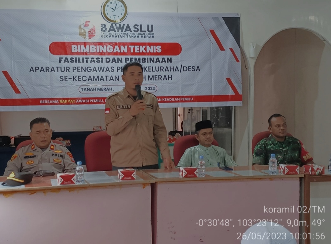 Danramil 02/TM Diwakili oleh Sertu P Siregar Hadiri Bimtek Fasilitasi dan Pembinaan Aparatur Pengawas Pemilu Sekecamatan Tanah