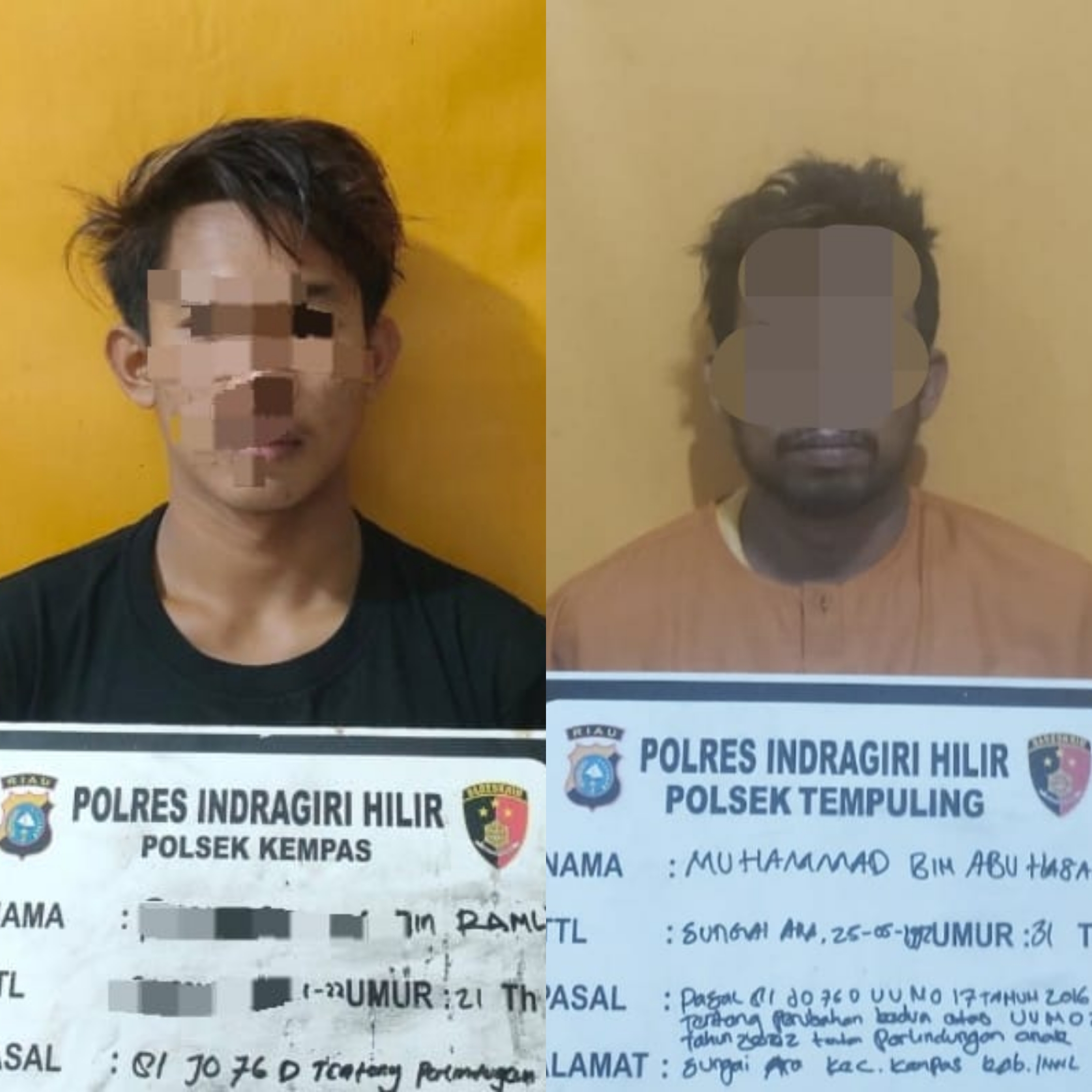 Dua Pelaku Pencabulan Anak Dibawah Umur Diamankan Polsek Tempuling