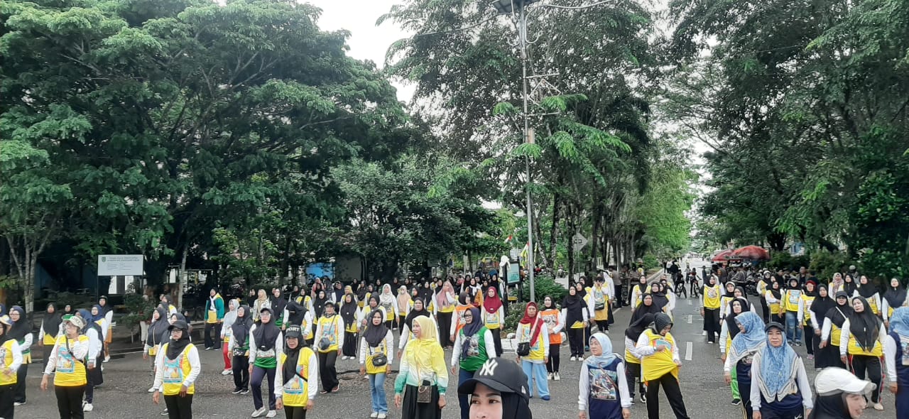 Ratusan Mak-Mak Ikut Senam Sehat Bersama Paslon Nomor 4 Herman-Yuliantini di Tembilahan