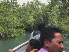 Salahsatu tokoh Pemuda Sugie, Pian, bersama sejumlah warga saat survey lokasi hutan mangrove di Desa Sugie