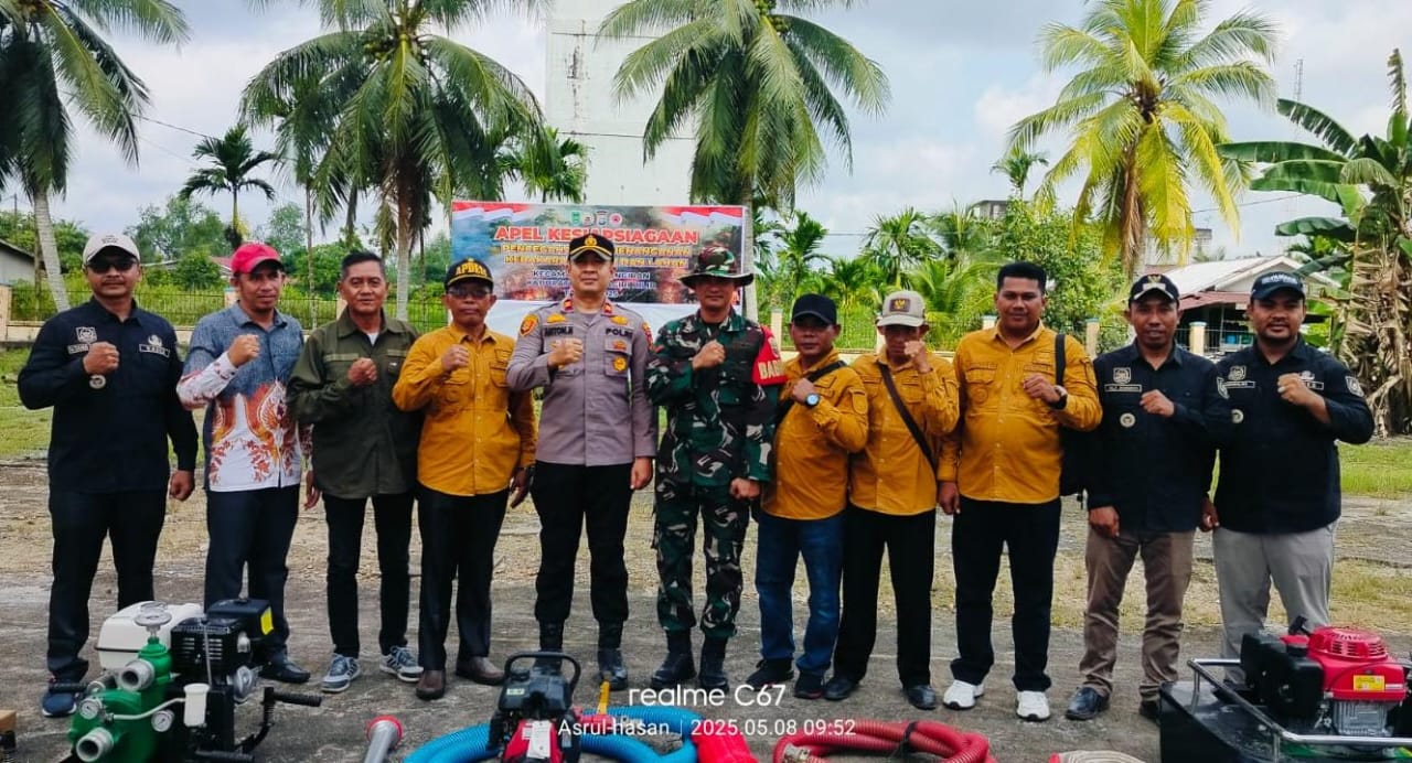 Apel Pengecekan Kesiapan KARHUTLA Digelar di Pelangiran, Kopda Kerius Zai Hadiri Mewakili Danramil